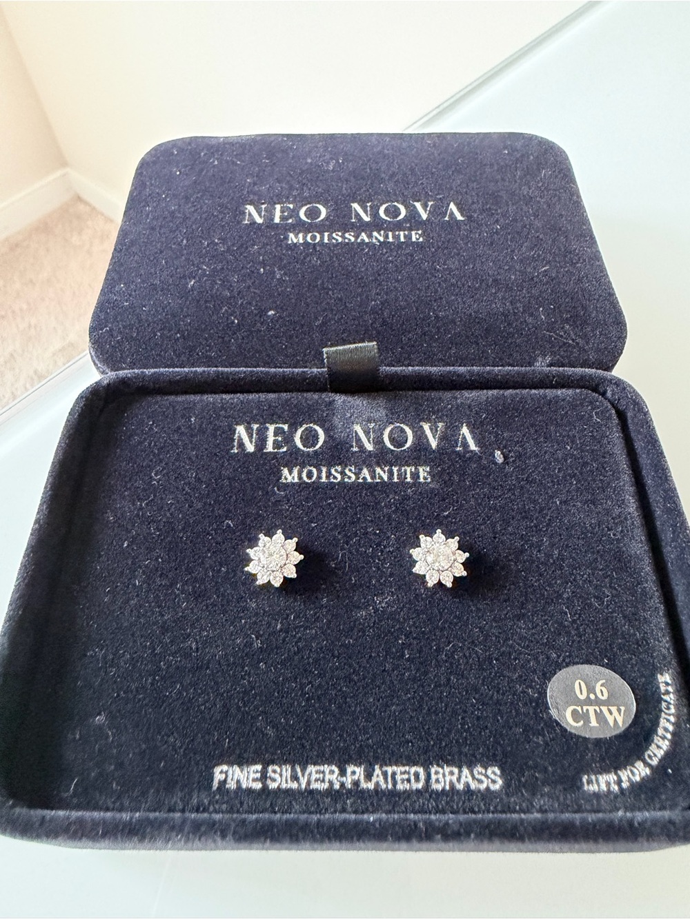 Silver Moissanite Floral Stud Earrings